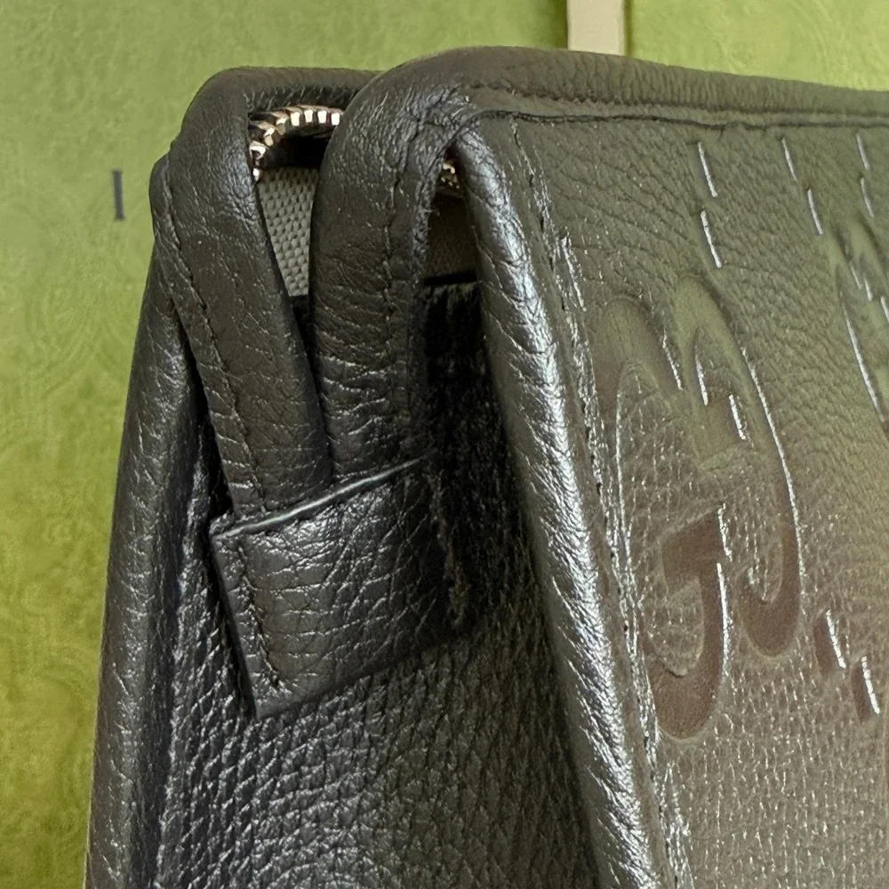 Gucci Jumbo GG‎ Black Grained Leather Pouch Men's 739490